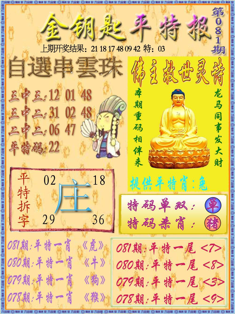 081期金钥匙平特报[图]
